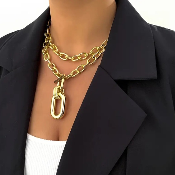 Madison Gold Chain Link Toggle Necklace - set of 2 - Picture 2 of 4